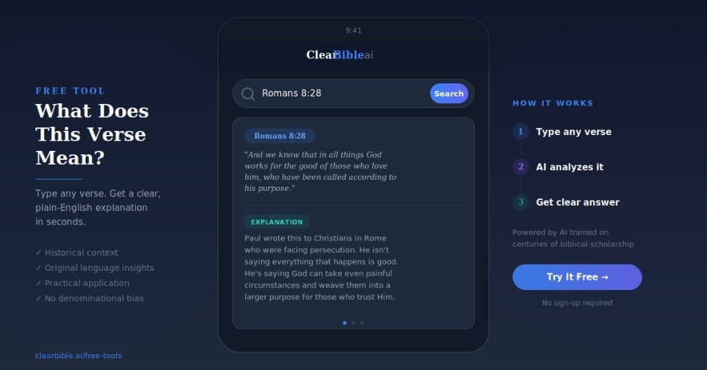 ClearBible.ai free Bible verse explanation tool interface showing instant verse meaning