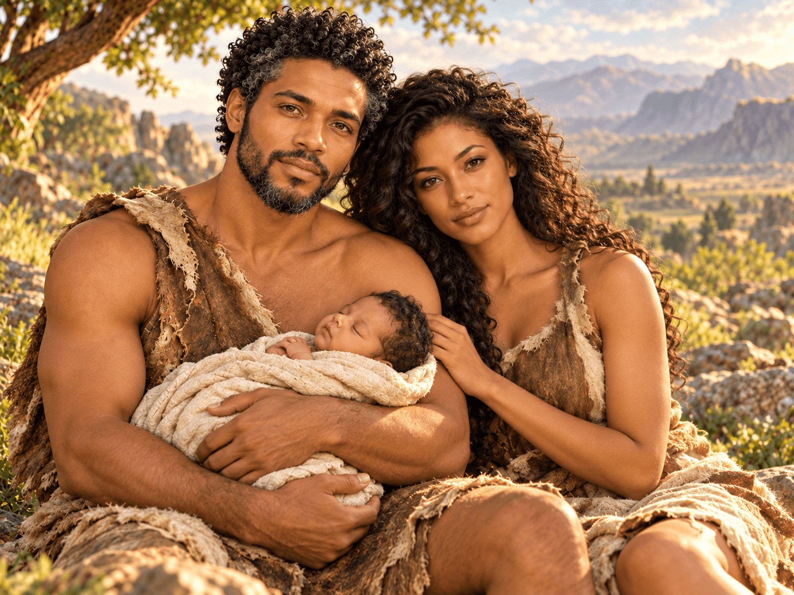 A painting of Adam and Eve with their newborn son Seth