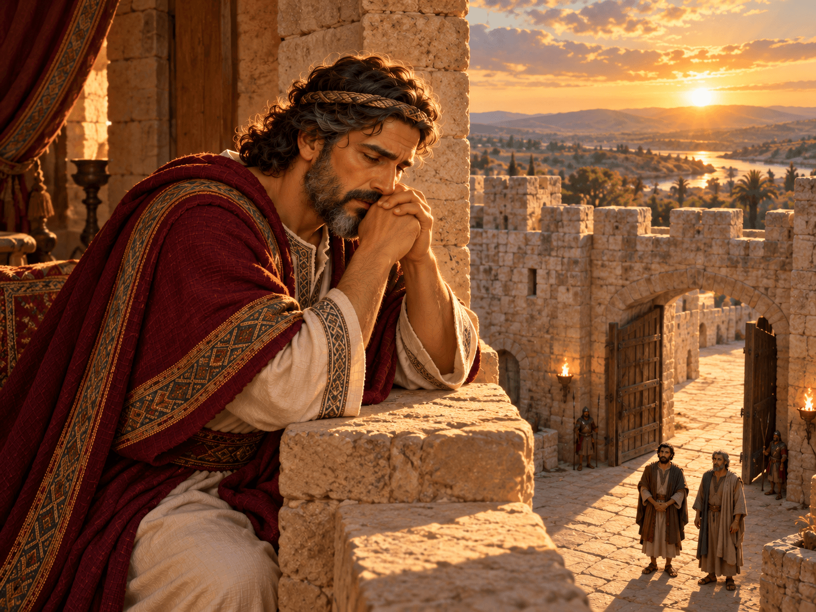A painting of King David weeping for Absalom above the city gate