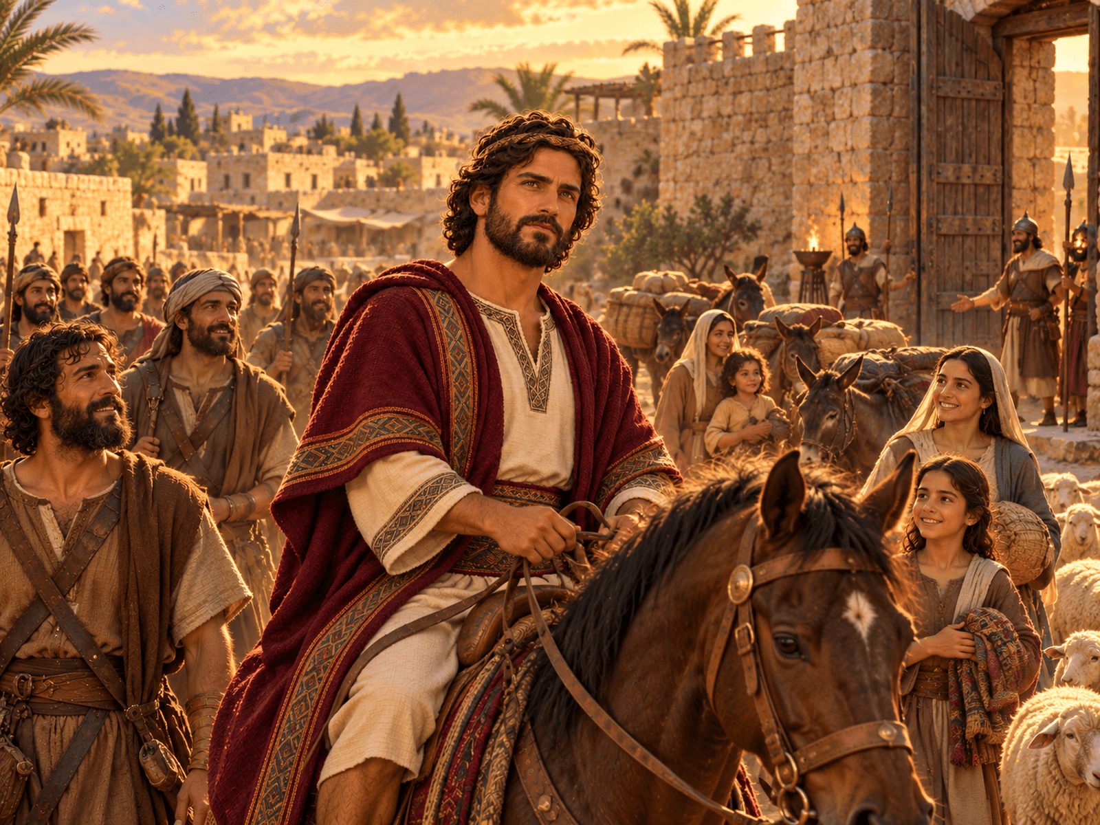 A painting of David and his men arriving at Ziklag