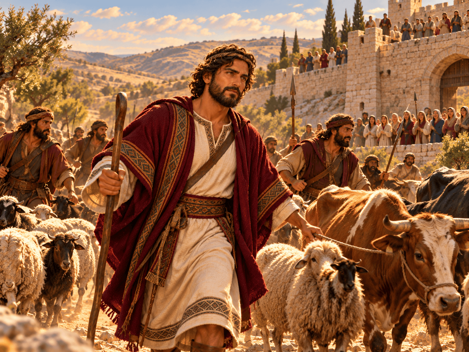 A painting of David and his men saving the town of Keilah