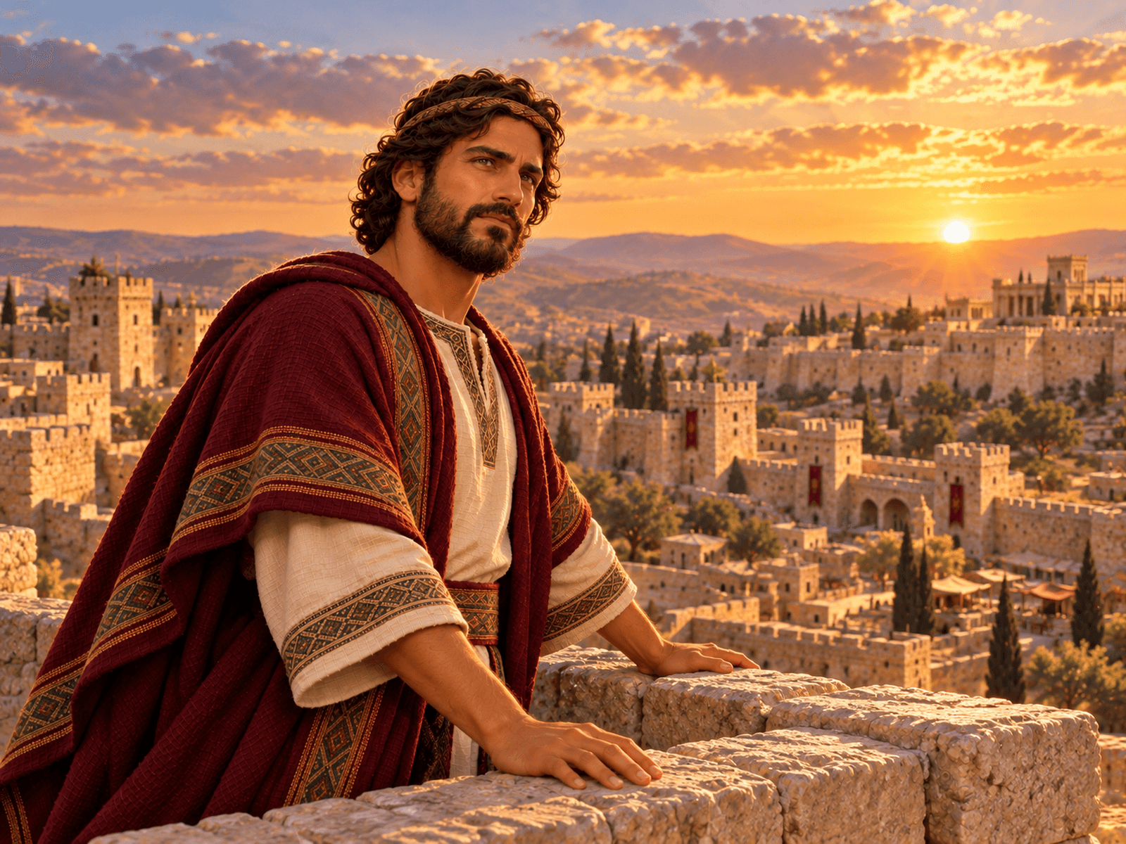 A painting of David at the captured stronghold of Zion