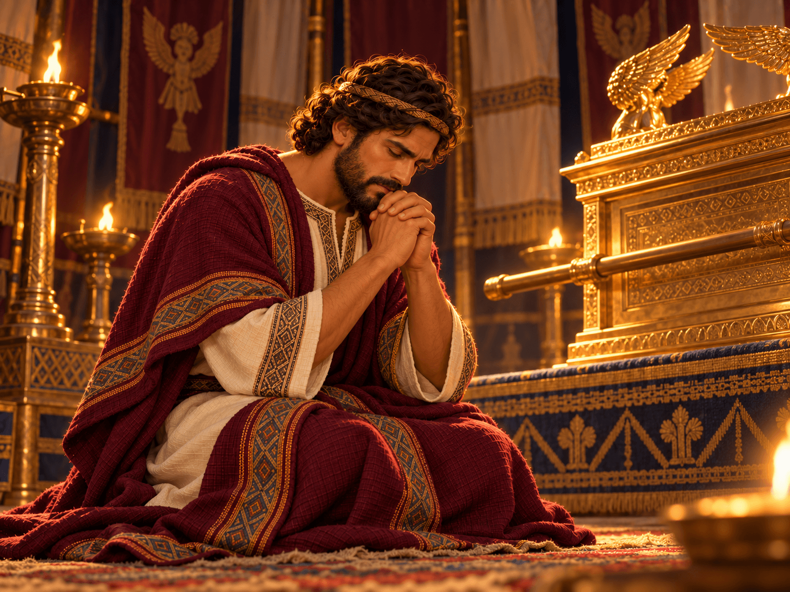 A painting of King David praying before the ark