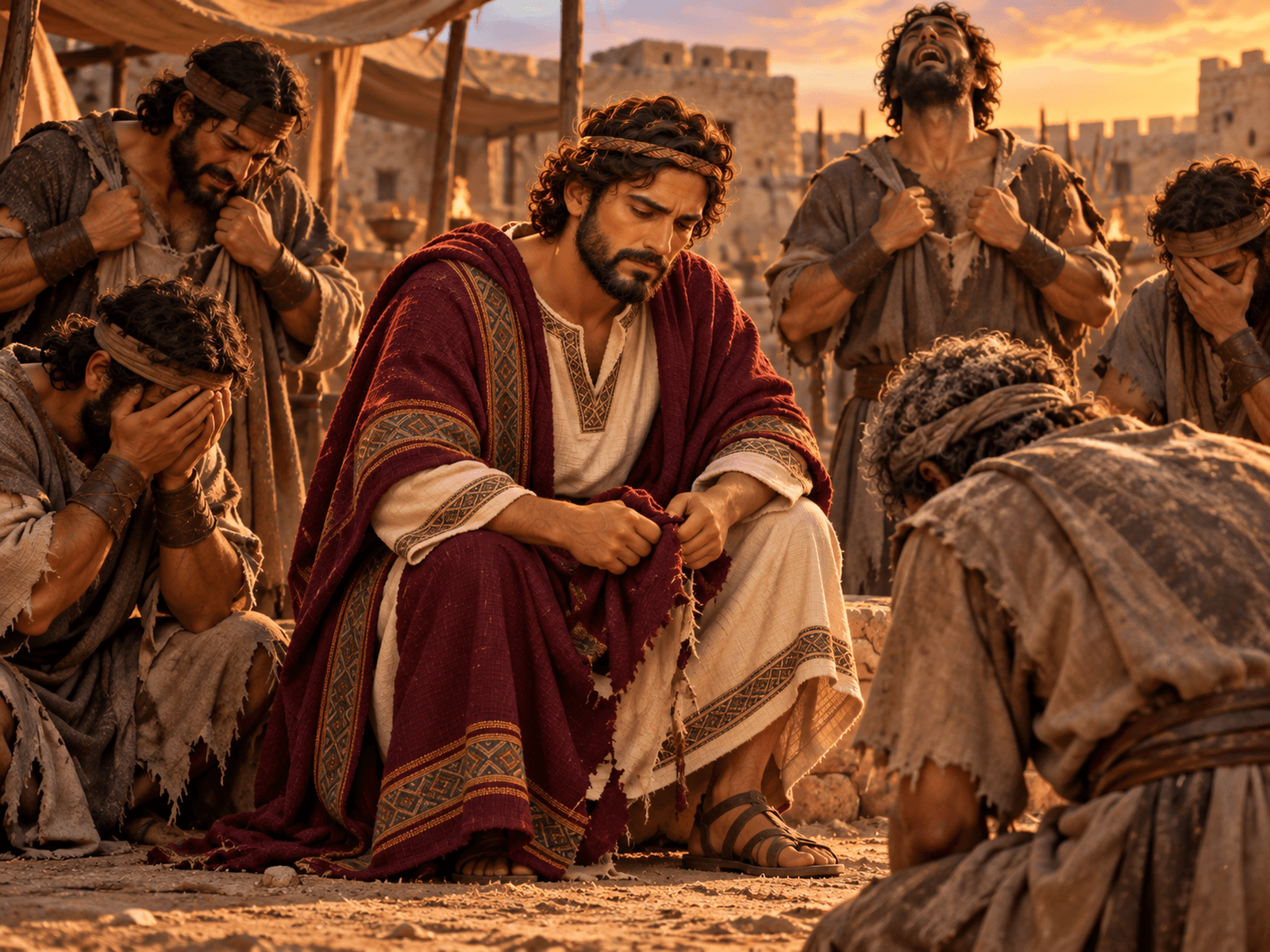 A painting of David mourning for Saul and Jonathan