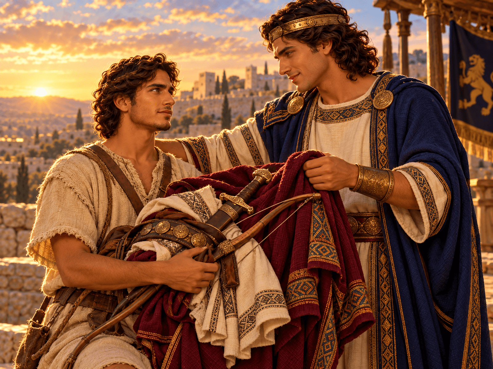 A painting of Jonathan giving David his robe and weapons
