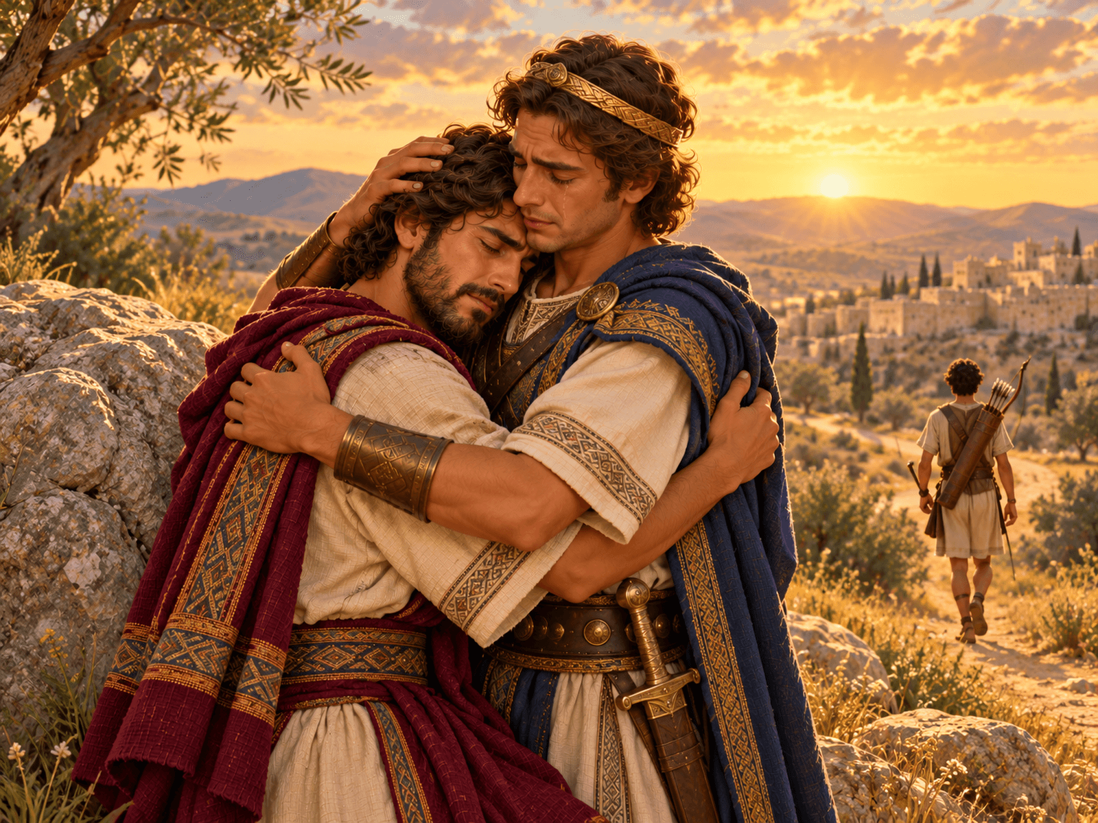 A painting of Jonathan and David saying goodbye in the field