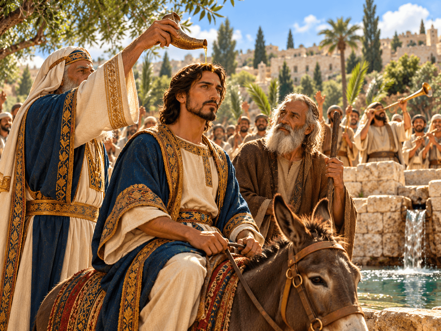 A painting of Solomon anointed king at Gihon