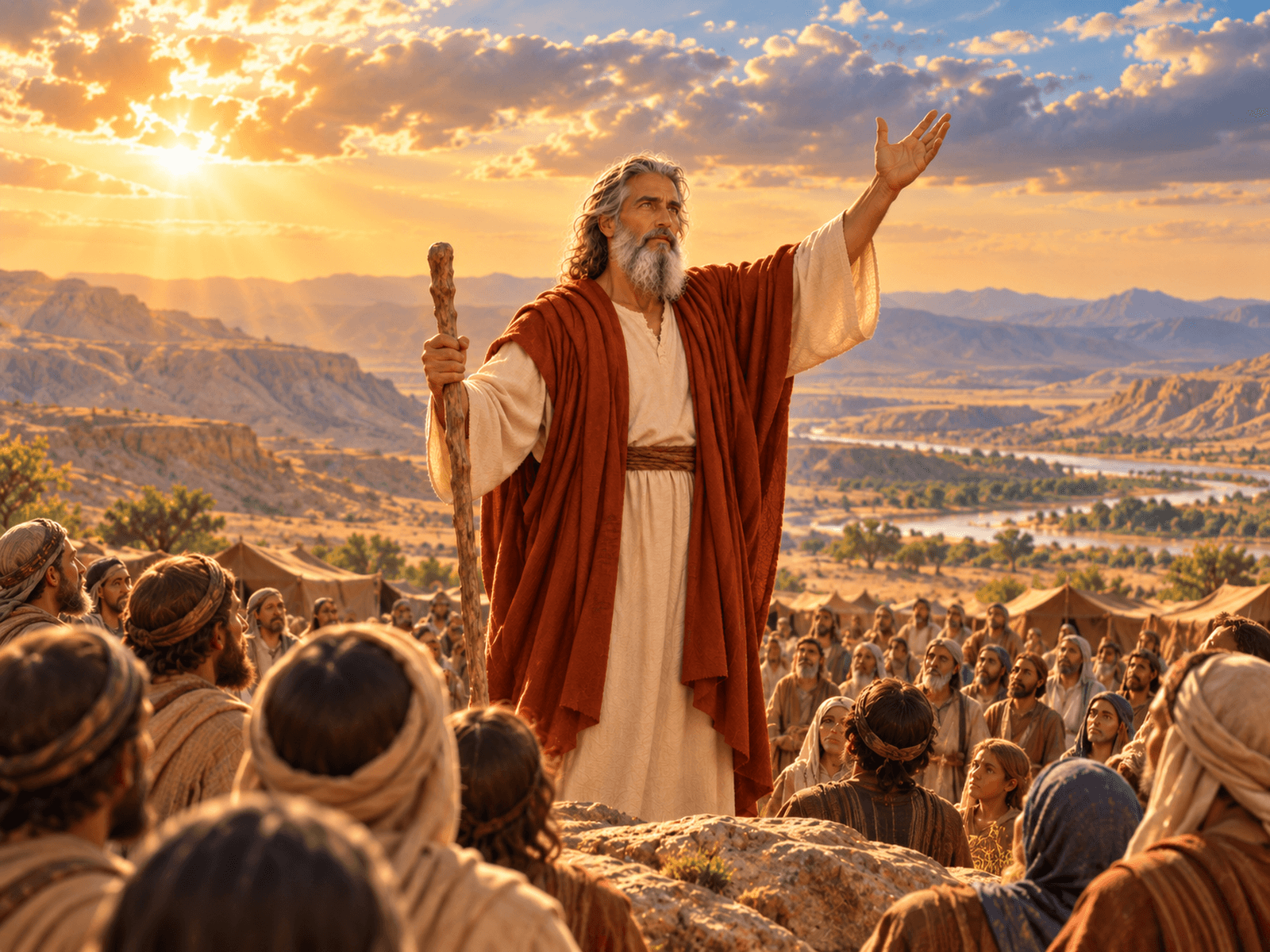 A painting of Moses setting life and death before Israel