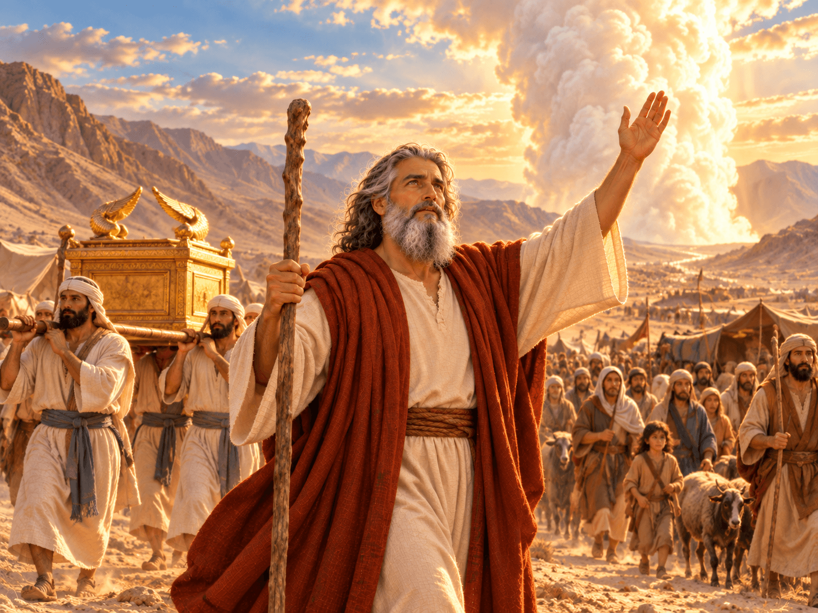 A painting of Israel setting out from Mount Sinai behind the ark