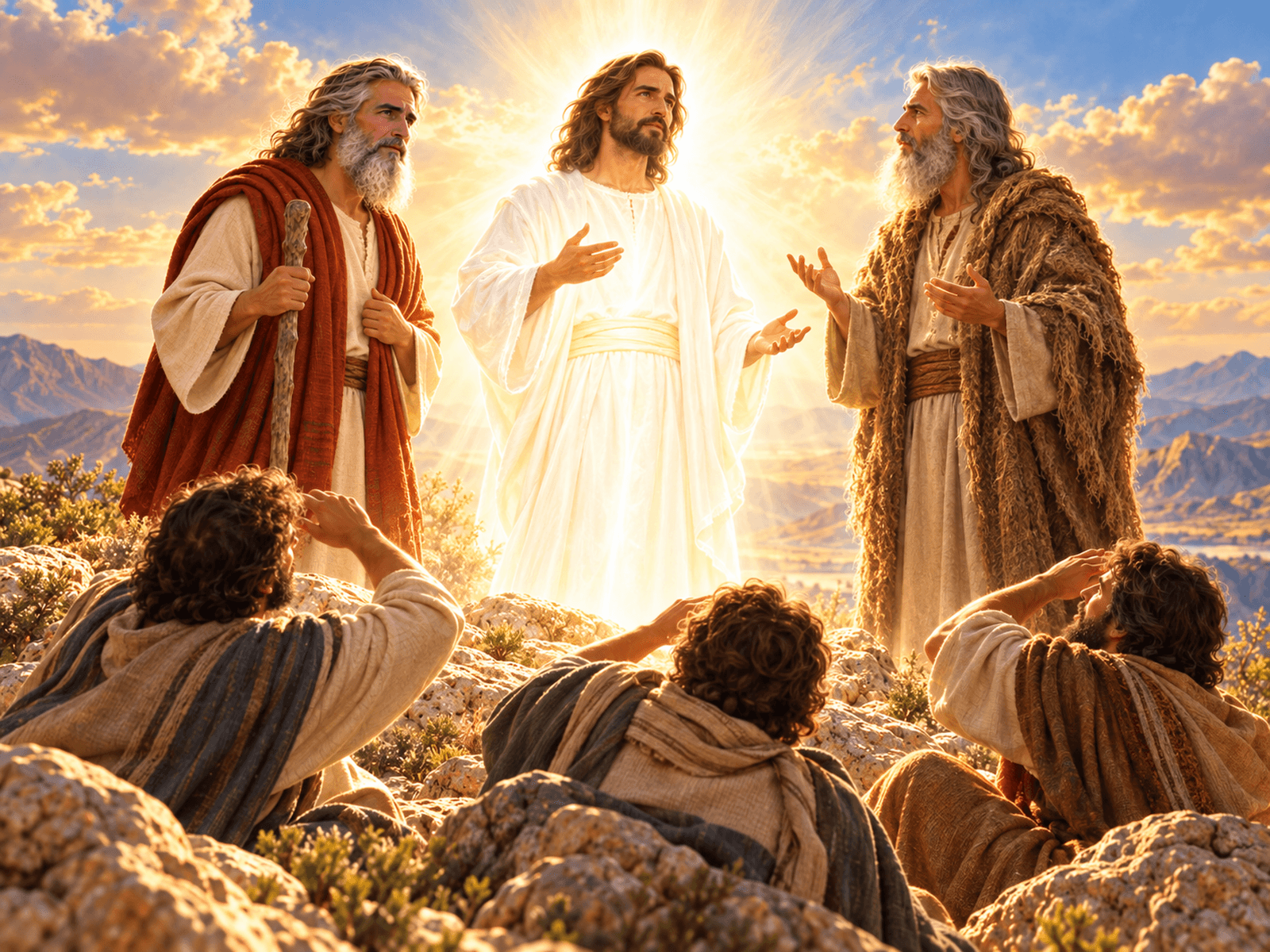 A painting of Moses and Elijah appearing with Jesus on the mountain