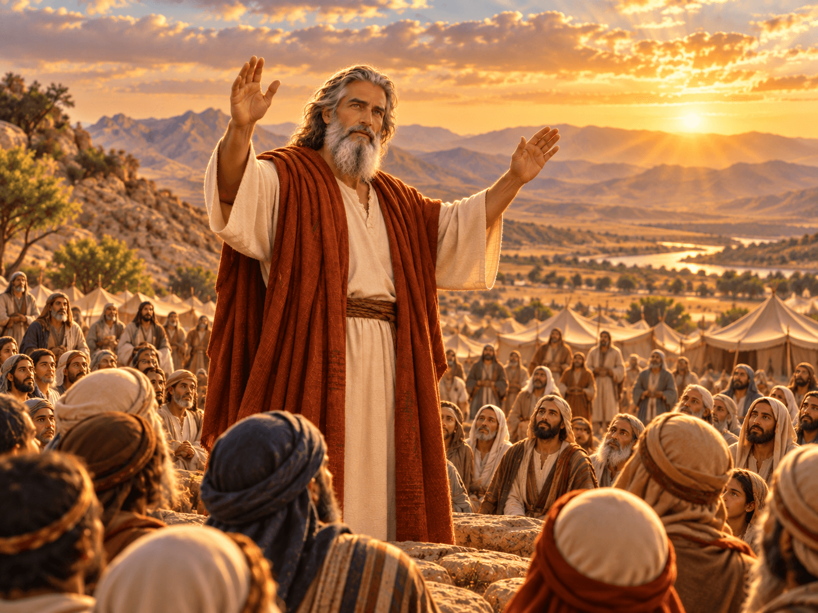 A painting of Moses blessing the tribes of Israel