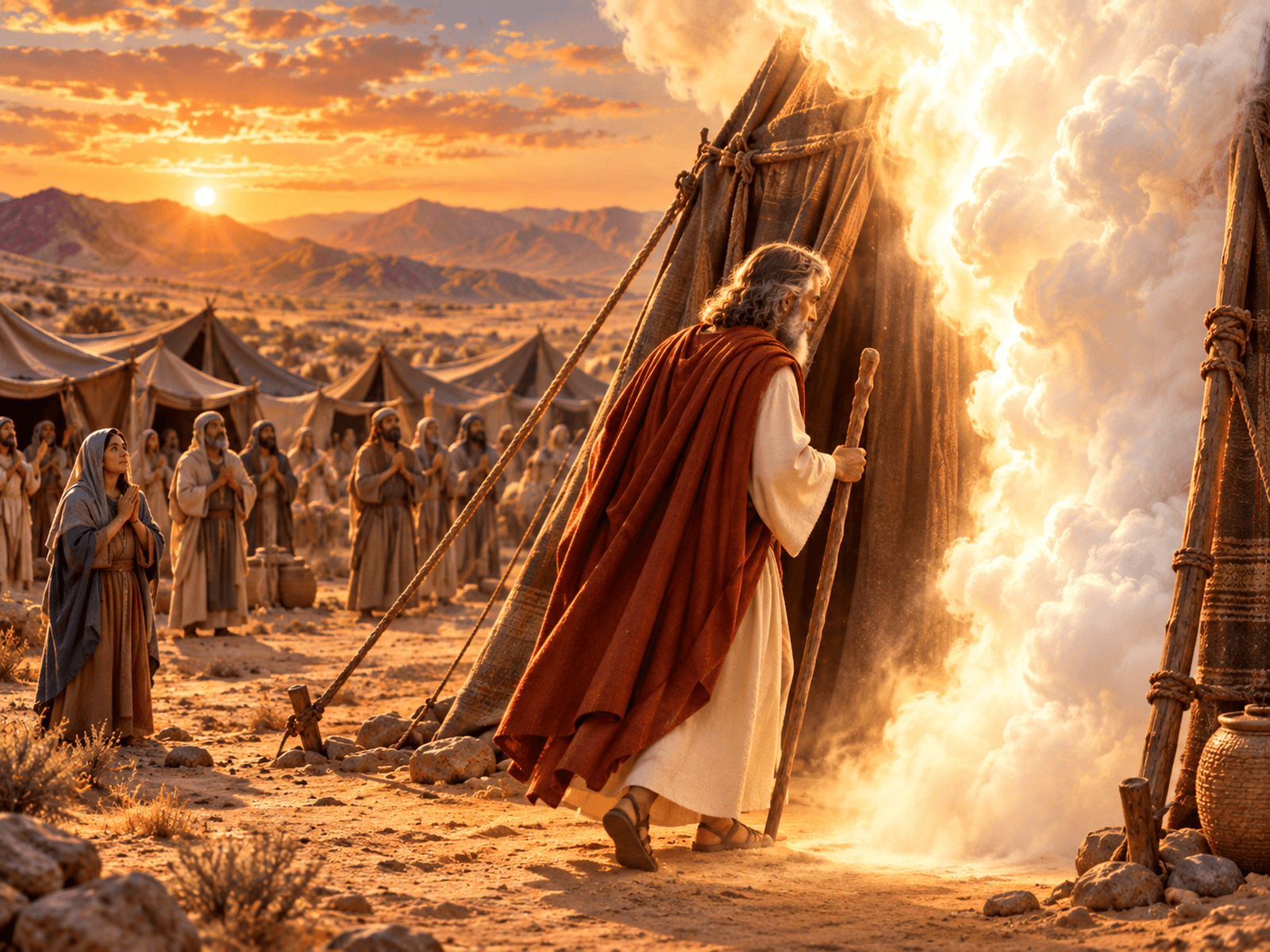 A painting of Moses sheltering in the rock as God's glory passes by