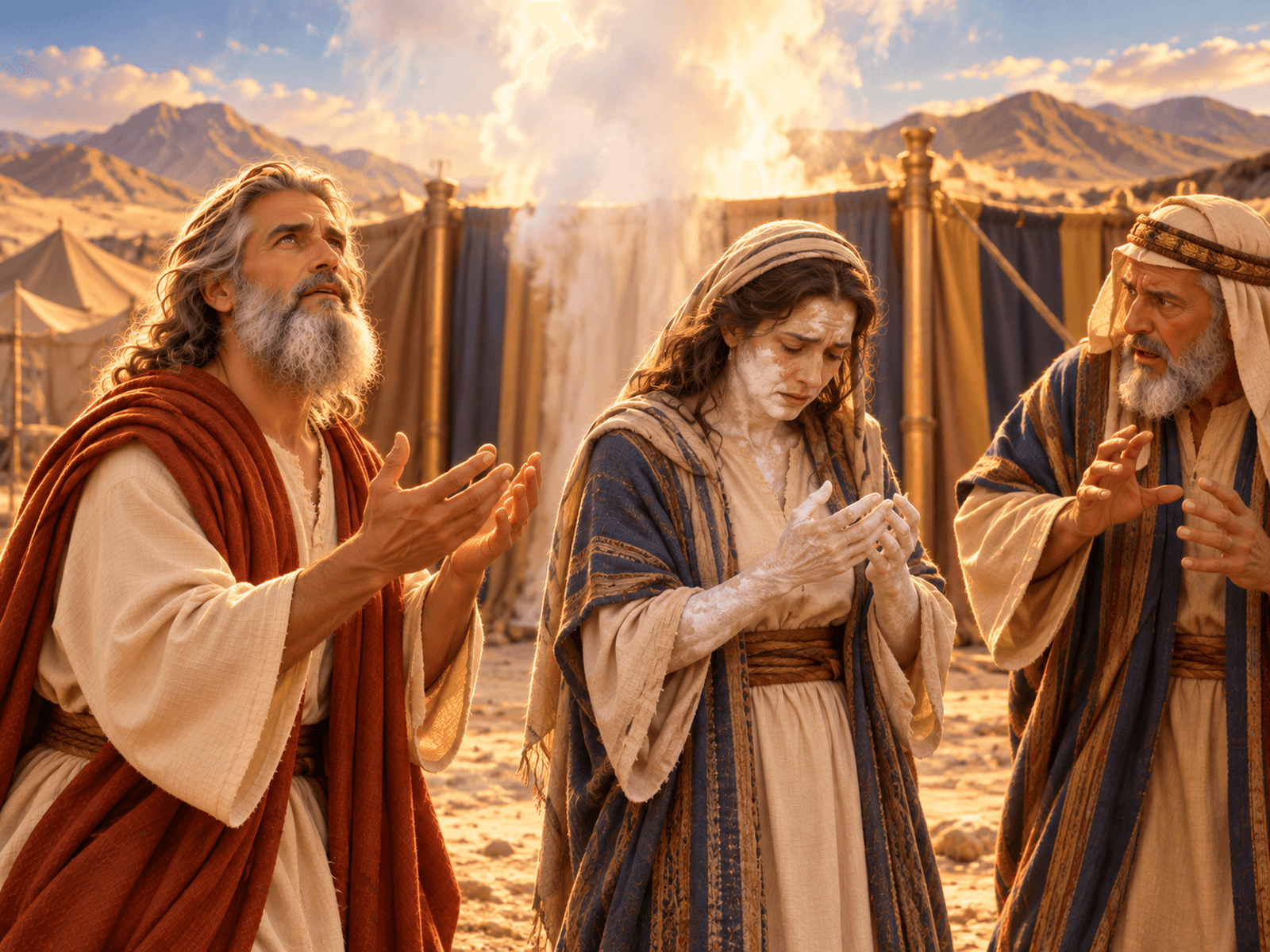 A painting of Moses with the 70 elders at the Tent of Meeting