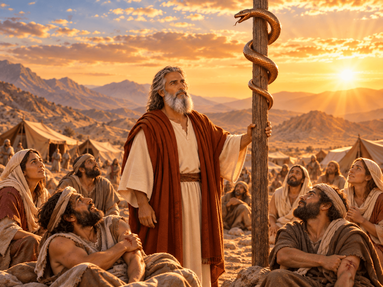 A painting of the bronze serpent Moses set on a pole