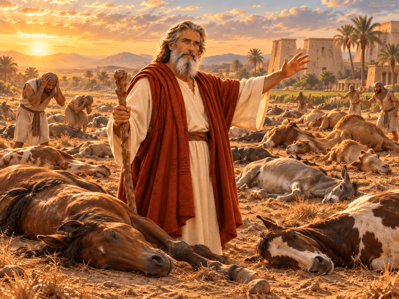 A painting of the plague on Egypt's livestock