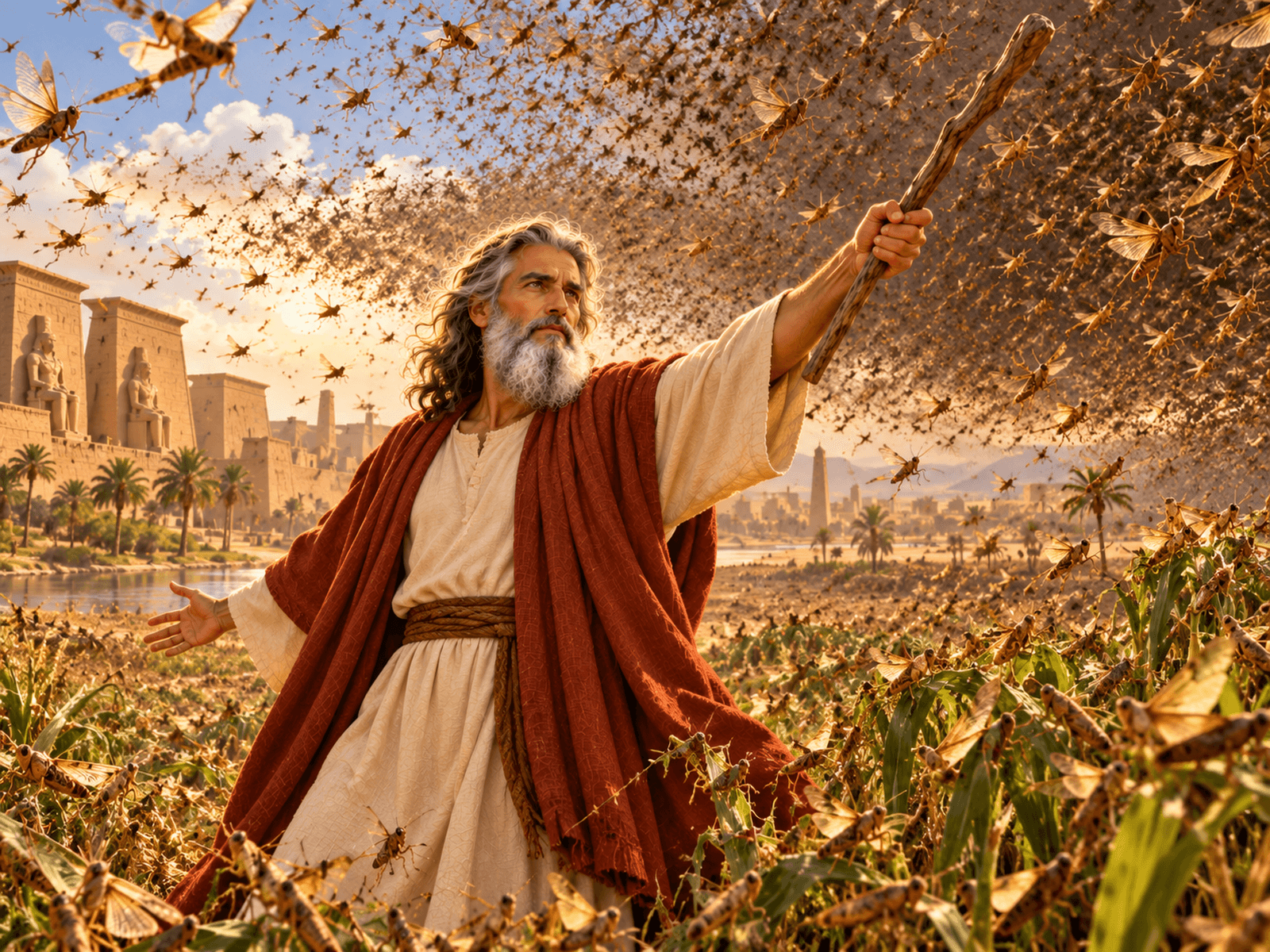 A painting of the plague of locusts in Egypt