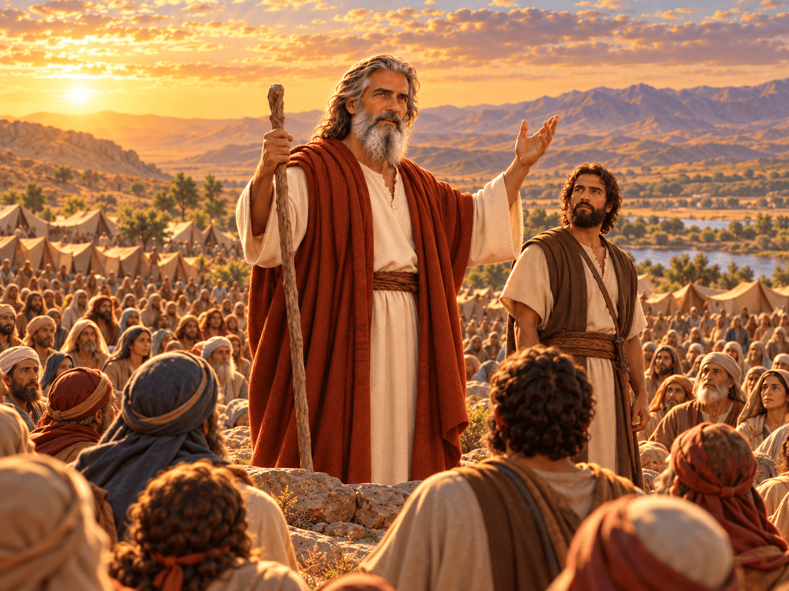 A painting of Moses reciting his song to Israel
