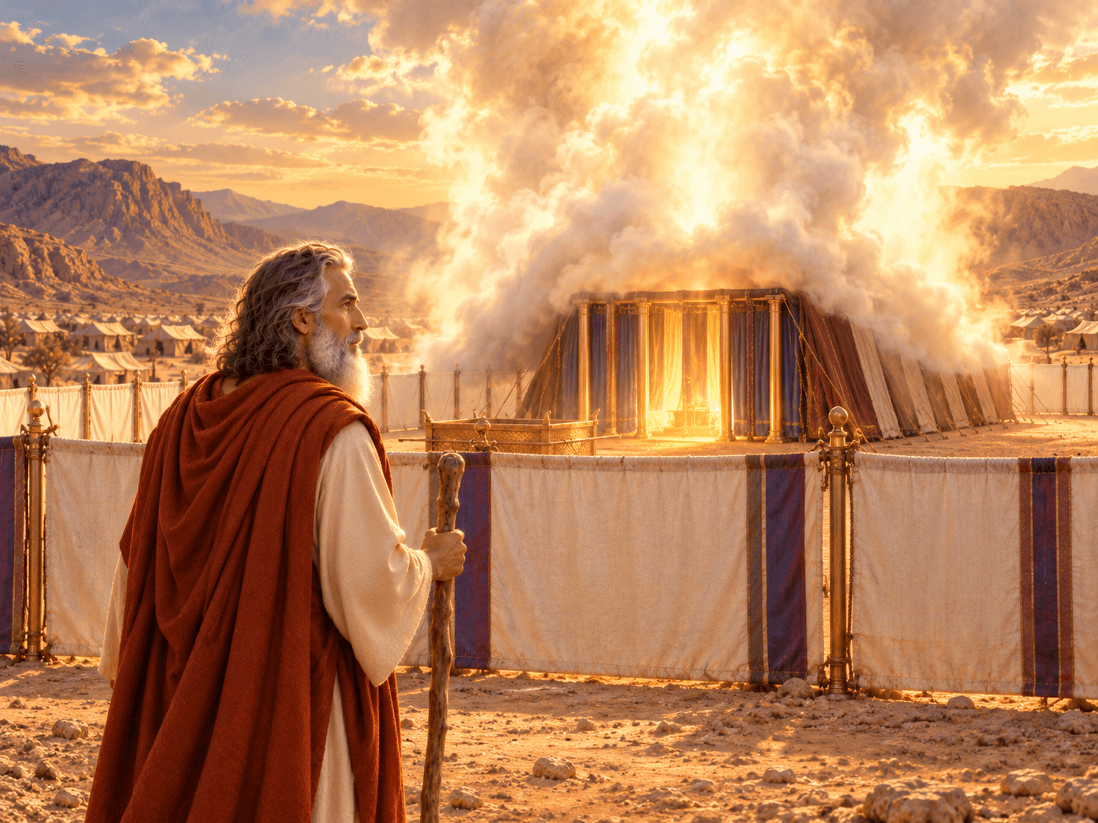 A painting of the glory of the LORD filling the tabernacle
