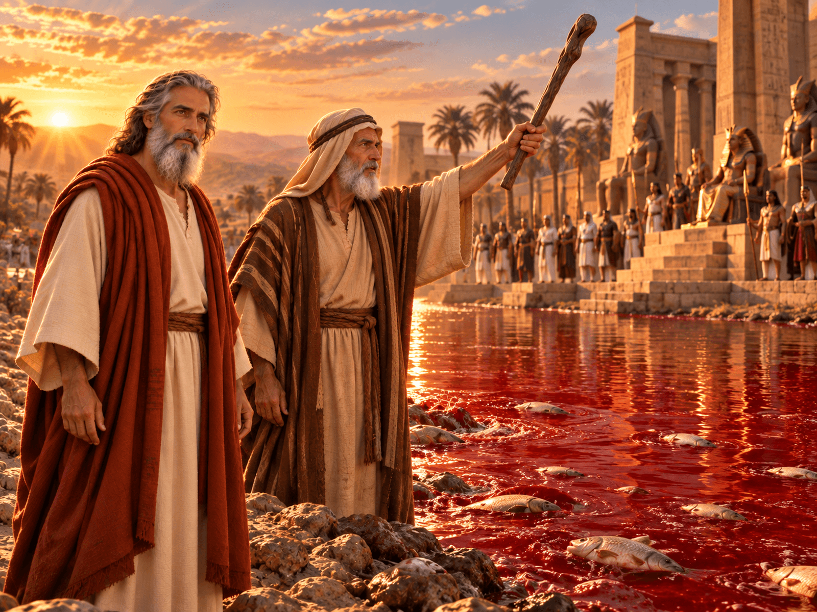 A painting of the Nile turned to blood