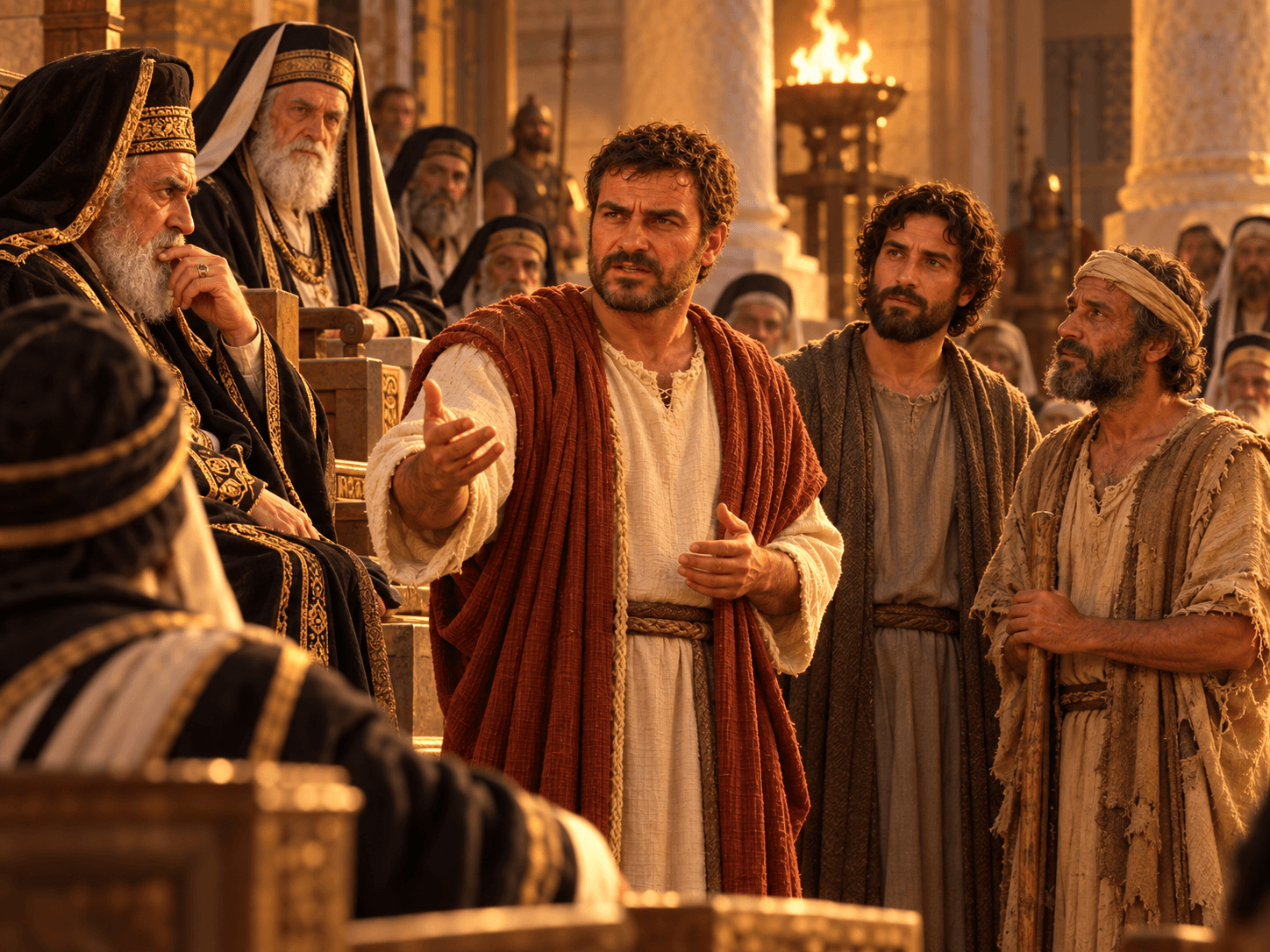 A painting of Peter and John speaking before the council