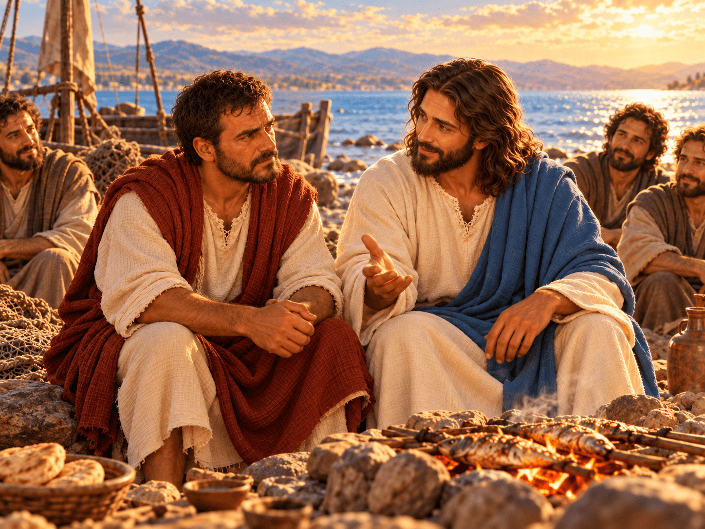 A painting of Jesus asking Peter if he loves him