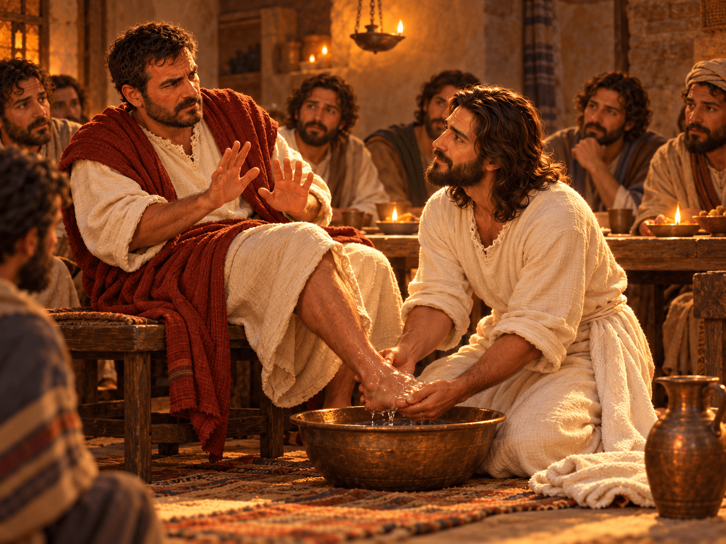 A painting of Jesus washing Peter's feet