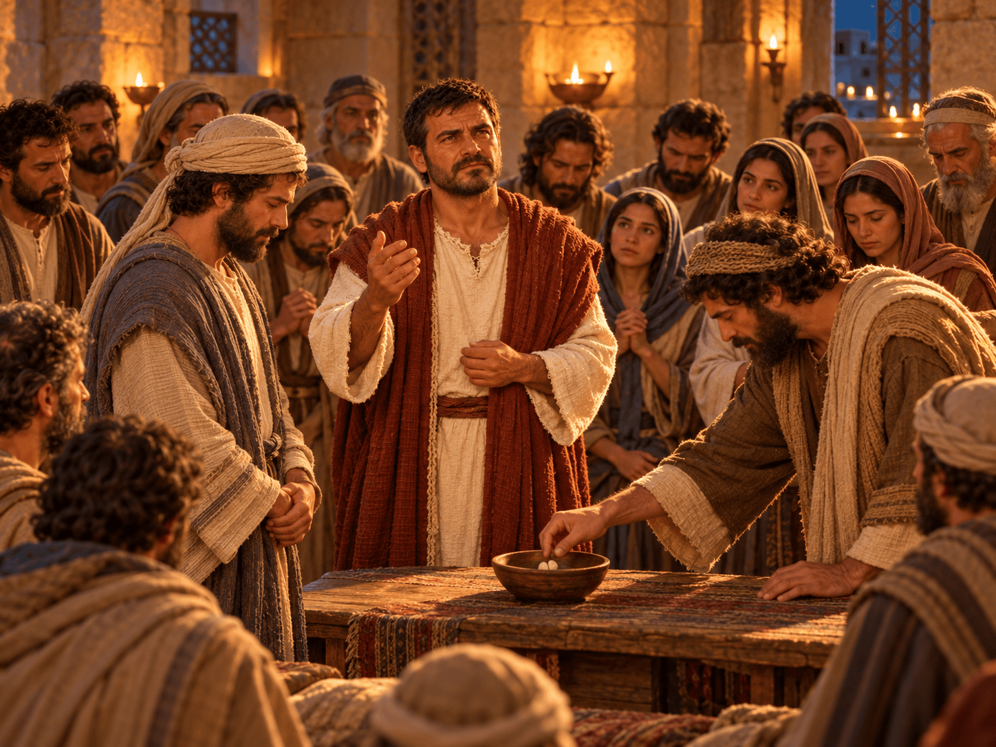 A painting of the believers choosing Matthias