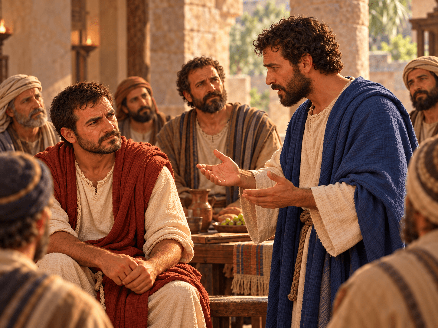 A painting of Paul opposing Peter at Antioch