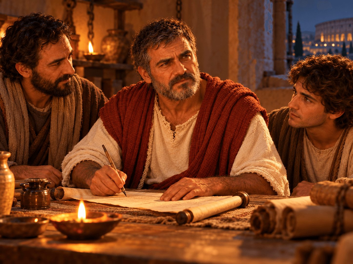 A painting of the older Peter writing to the churches