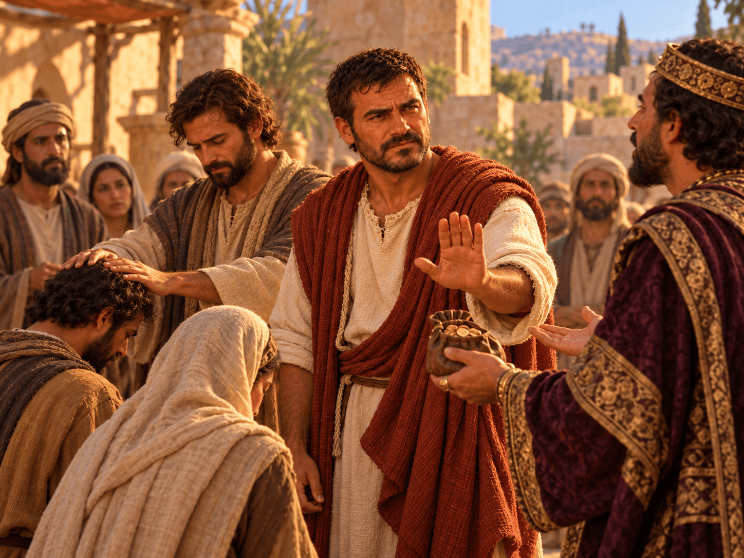 A painting of Peter refusing Simon the sorcerer's money