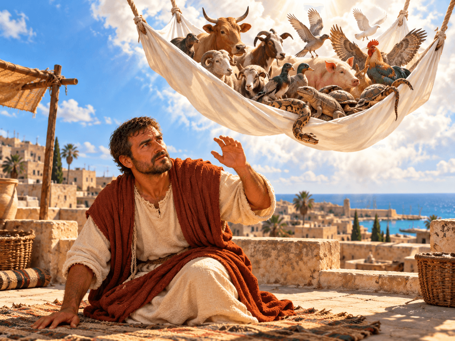 A painting of Peter's vision of the sheet let down from heaven