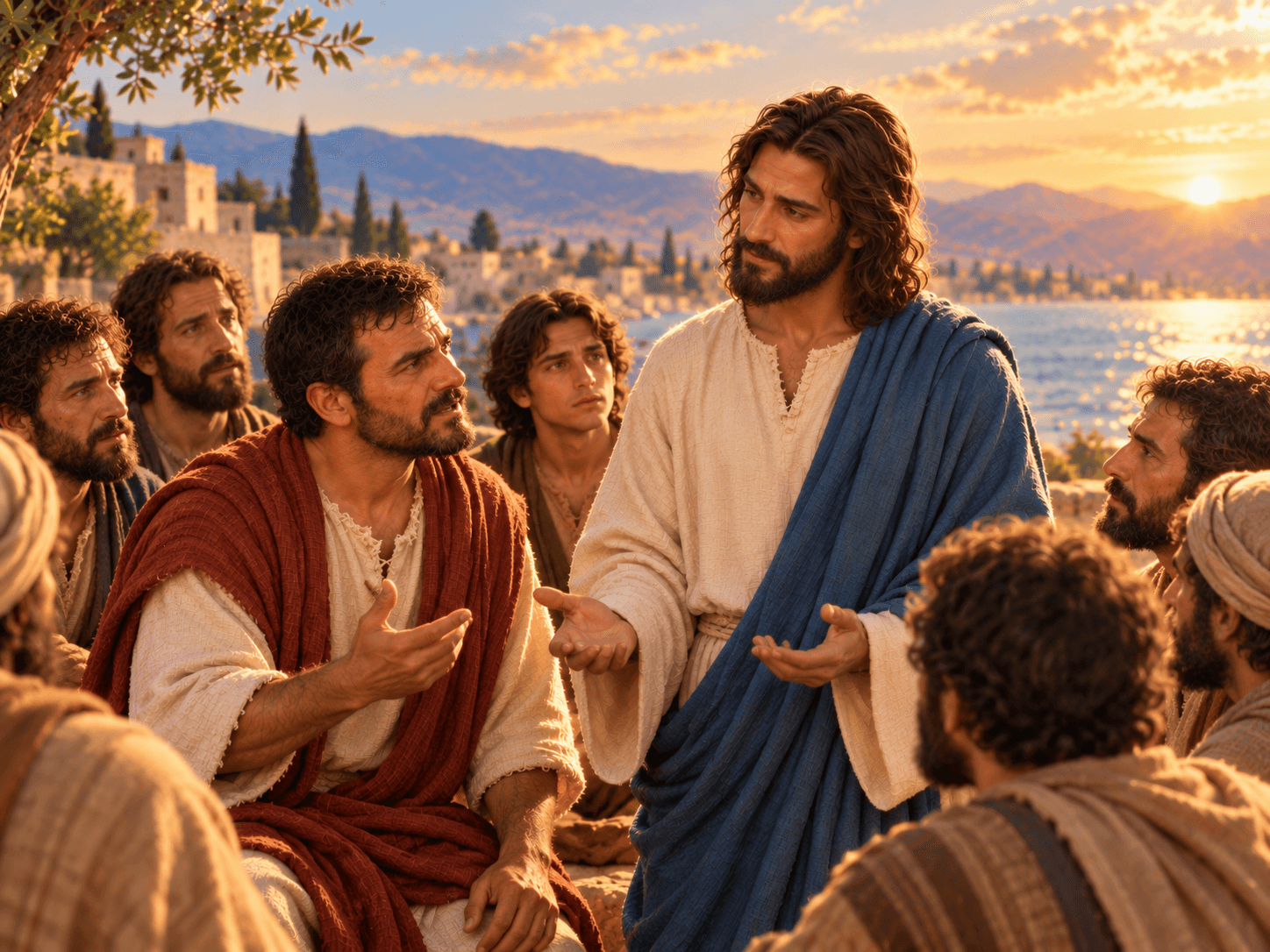 A painting of Peter answering Jesus as other followers walk away