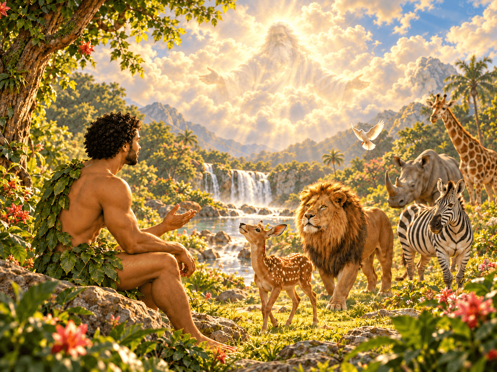 A painting of Adam naming the animals