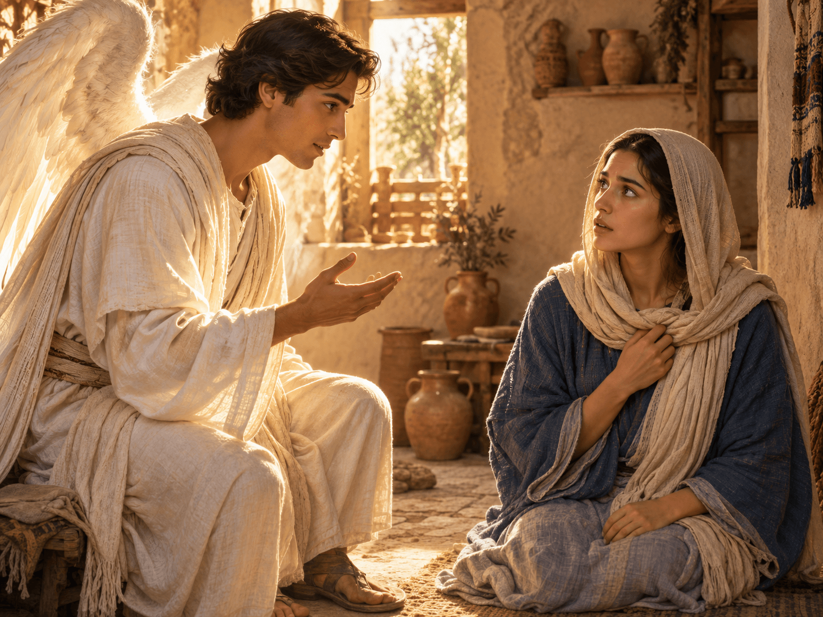 A painting of the angel Gabriel visiting Mary