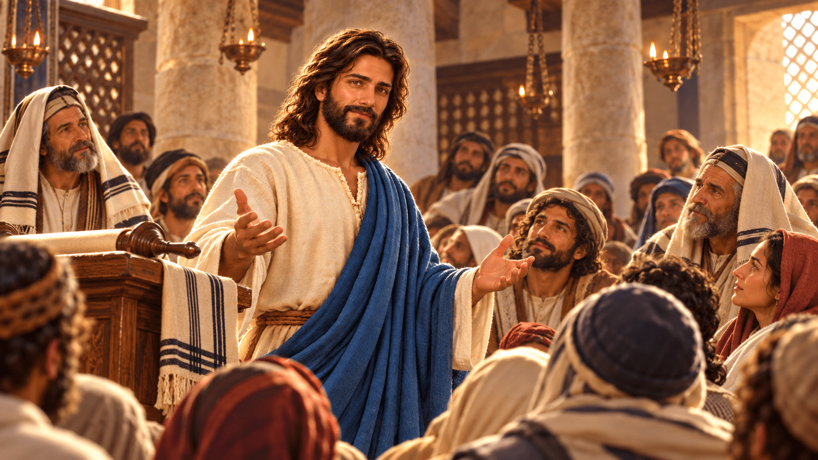 A painting of Jesus teaching that he is the bread of life