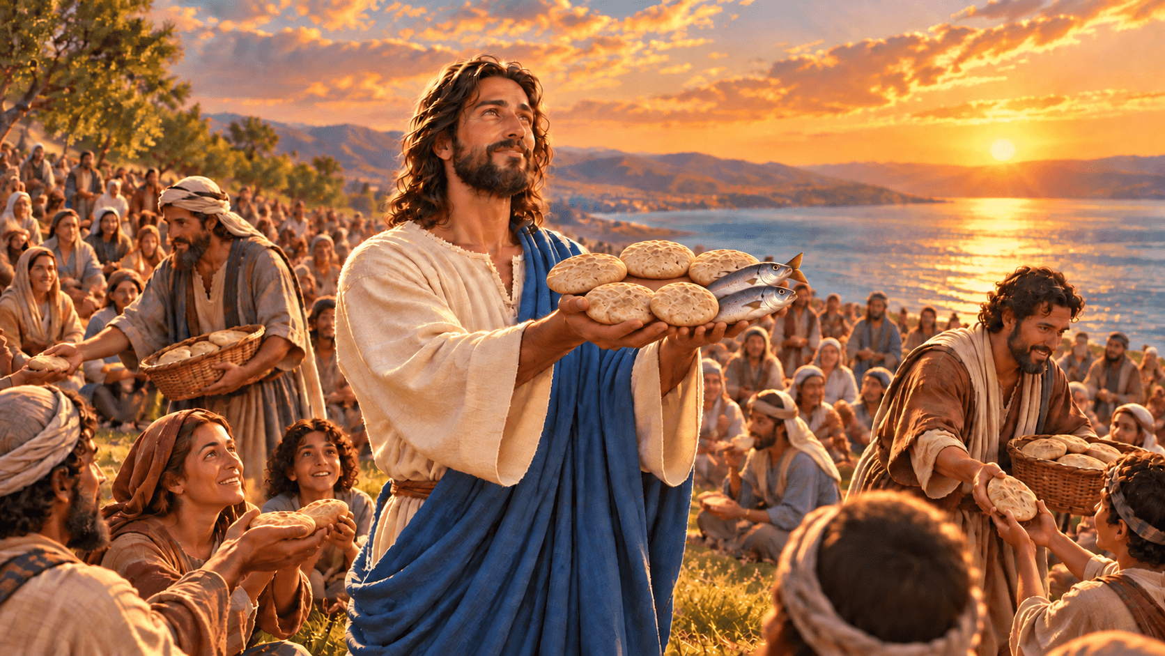 A painting of Jesus feeding the five thousand