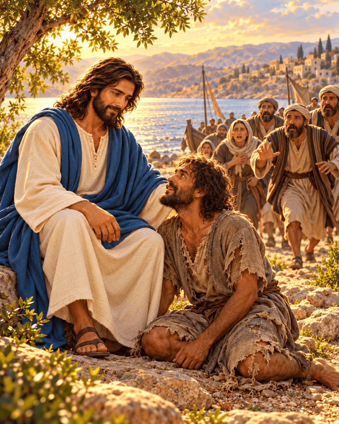 A painting of Jesus freeing a man from demons