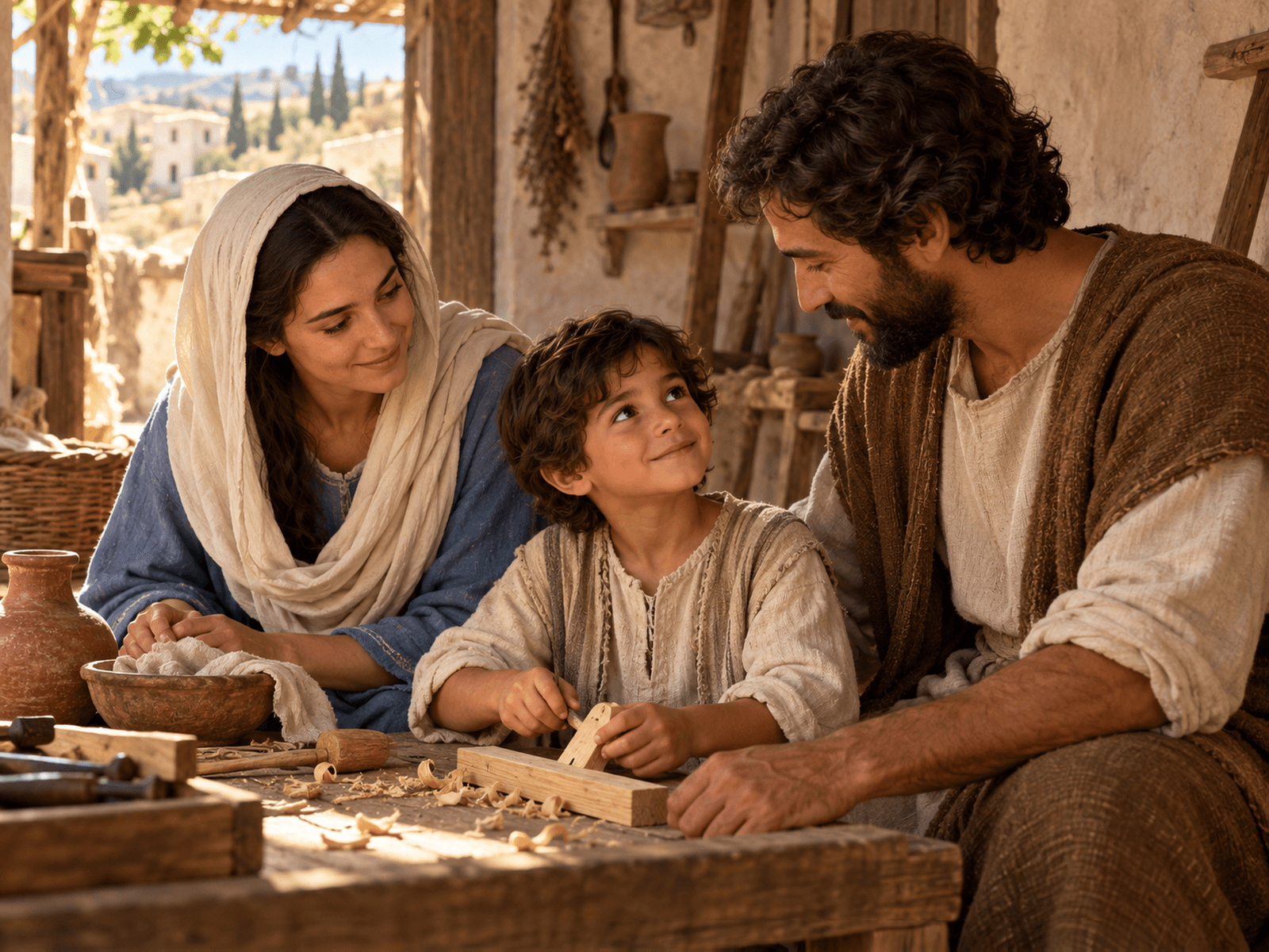 A painting of Jesus as a boy growing up in Nazareth