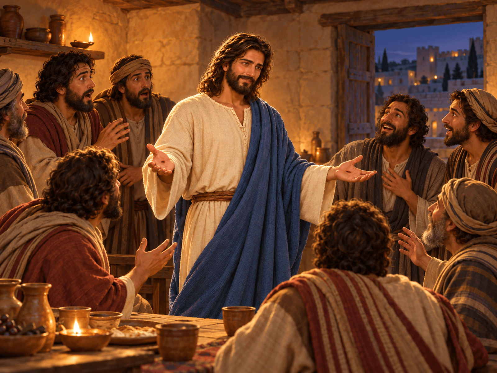 A painting of the risen Jesus appearing to his disciples