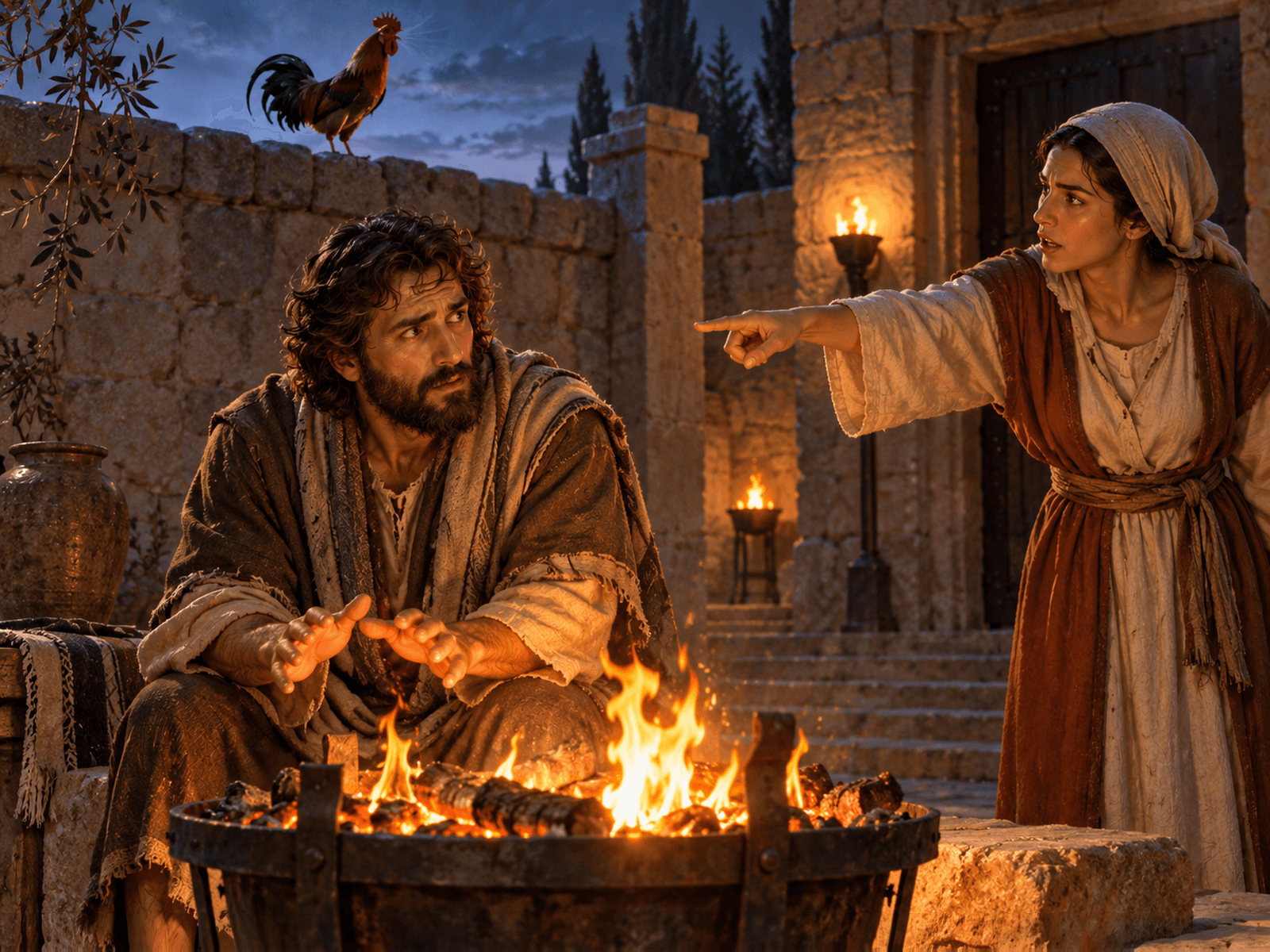 A painting of Peter denying that he knew Jesus