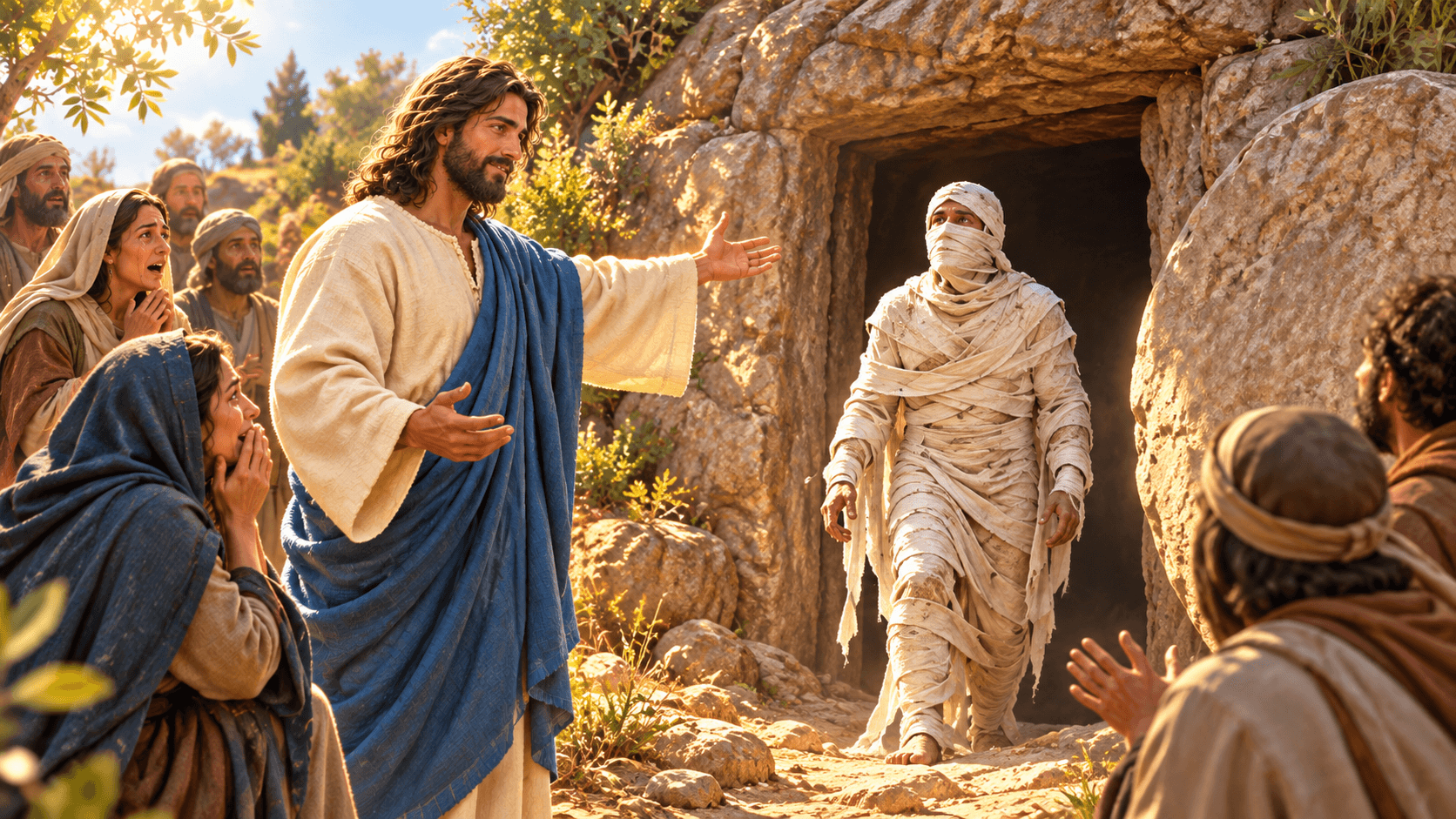 A painting of Jesus raising Lazarus from the dead