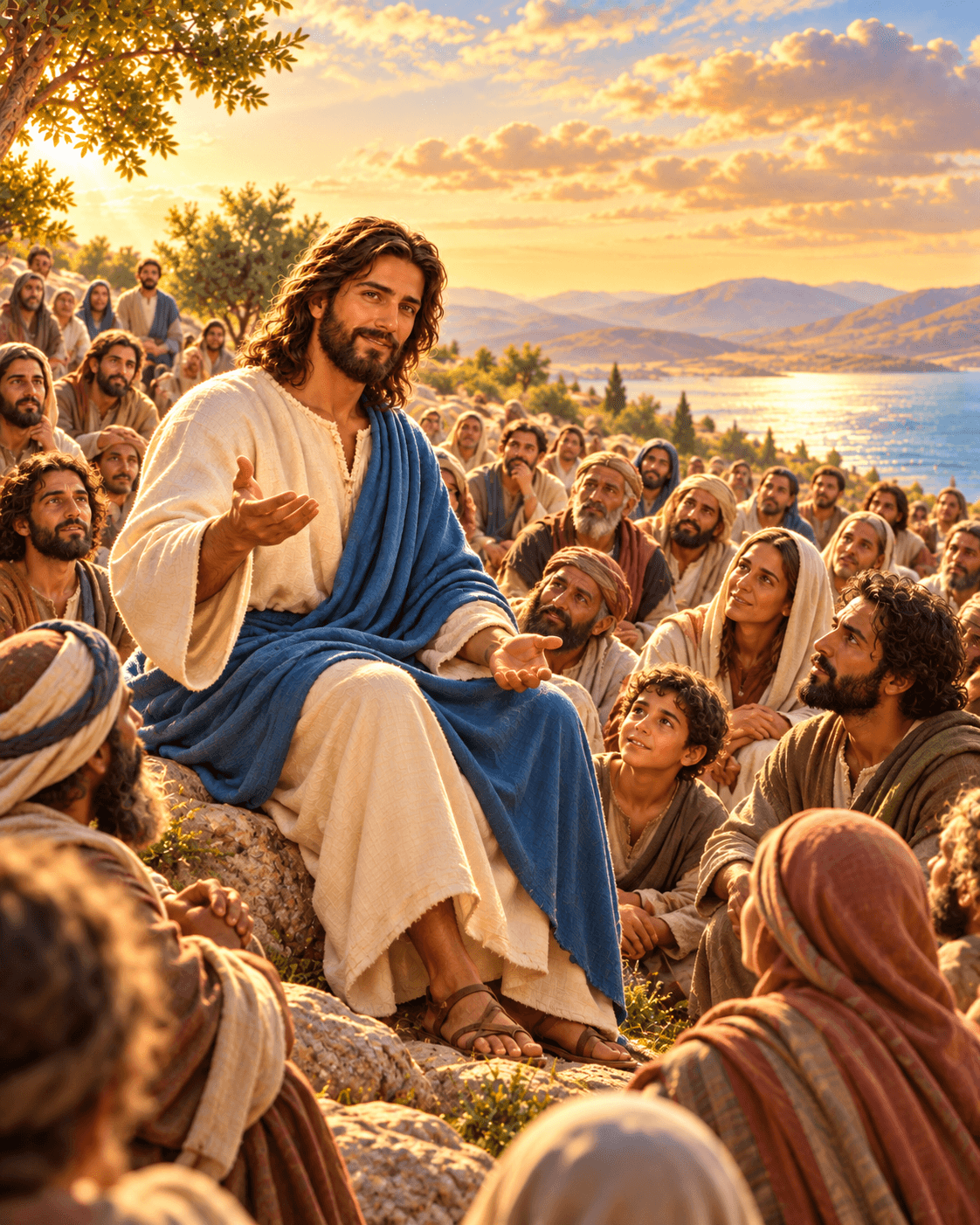 A painting of Jesus giving the Sermon on the Mount