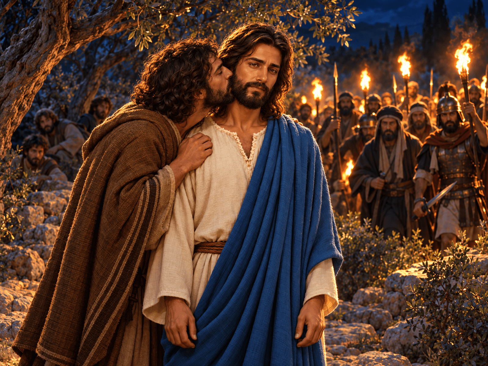 A painting of the arrest of Jesus