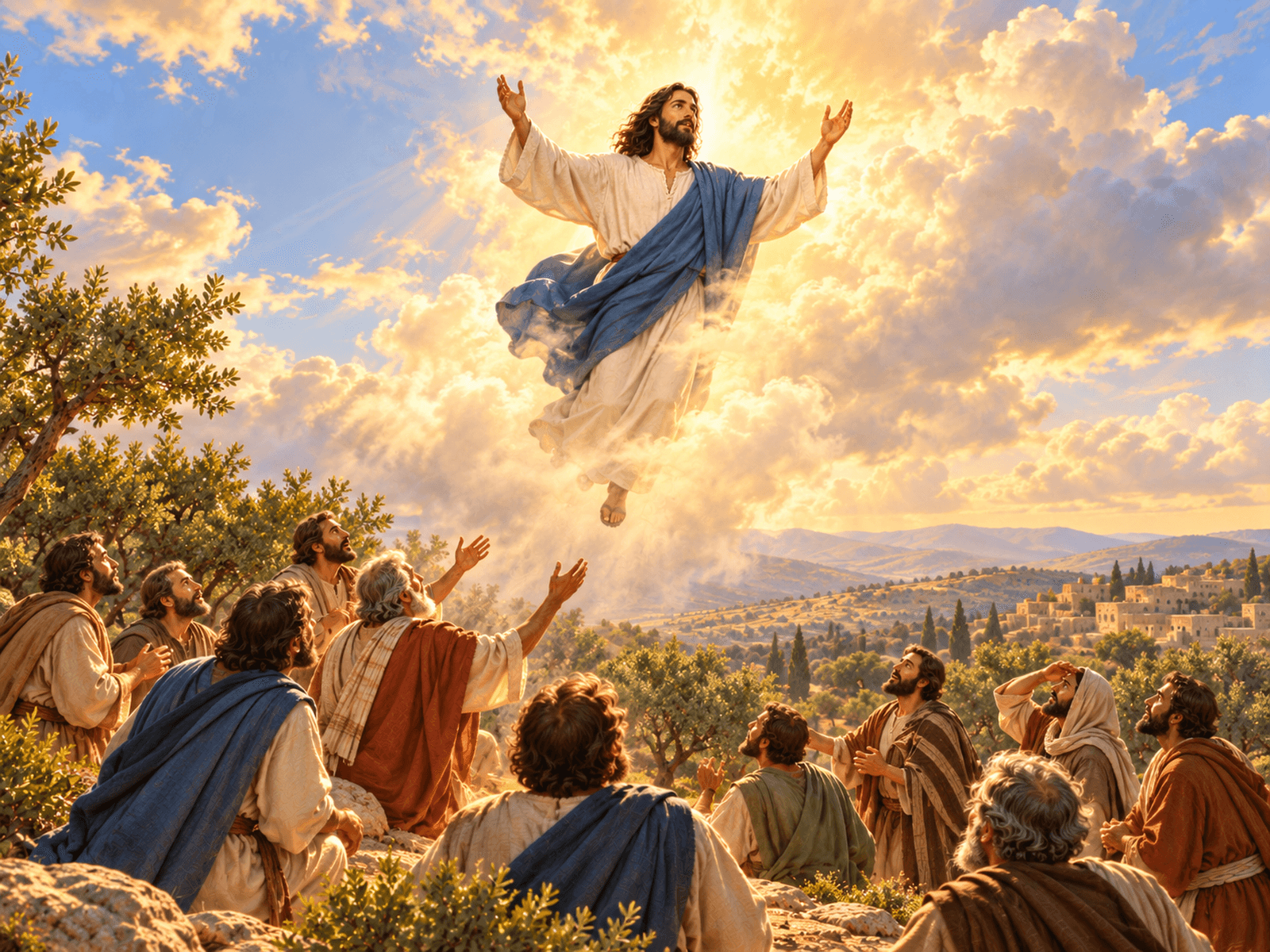 A painting of Jesus taken up into heaven