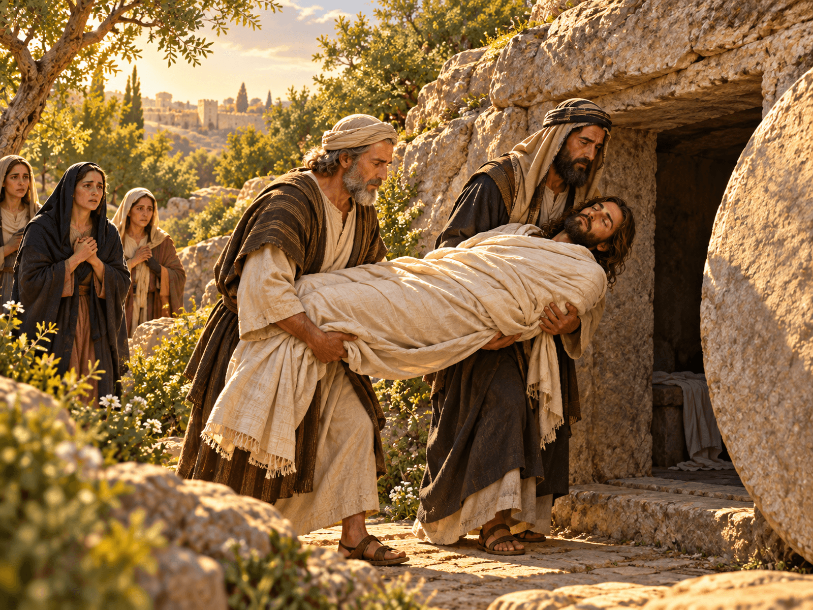 A painting of the burial of Jesus