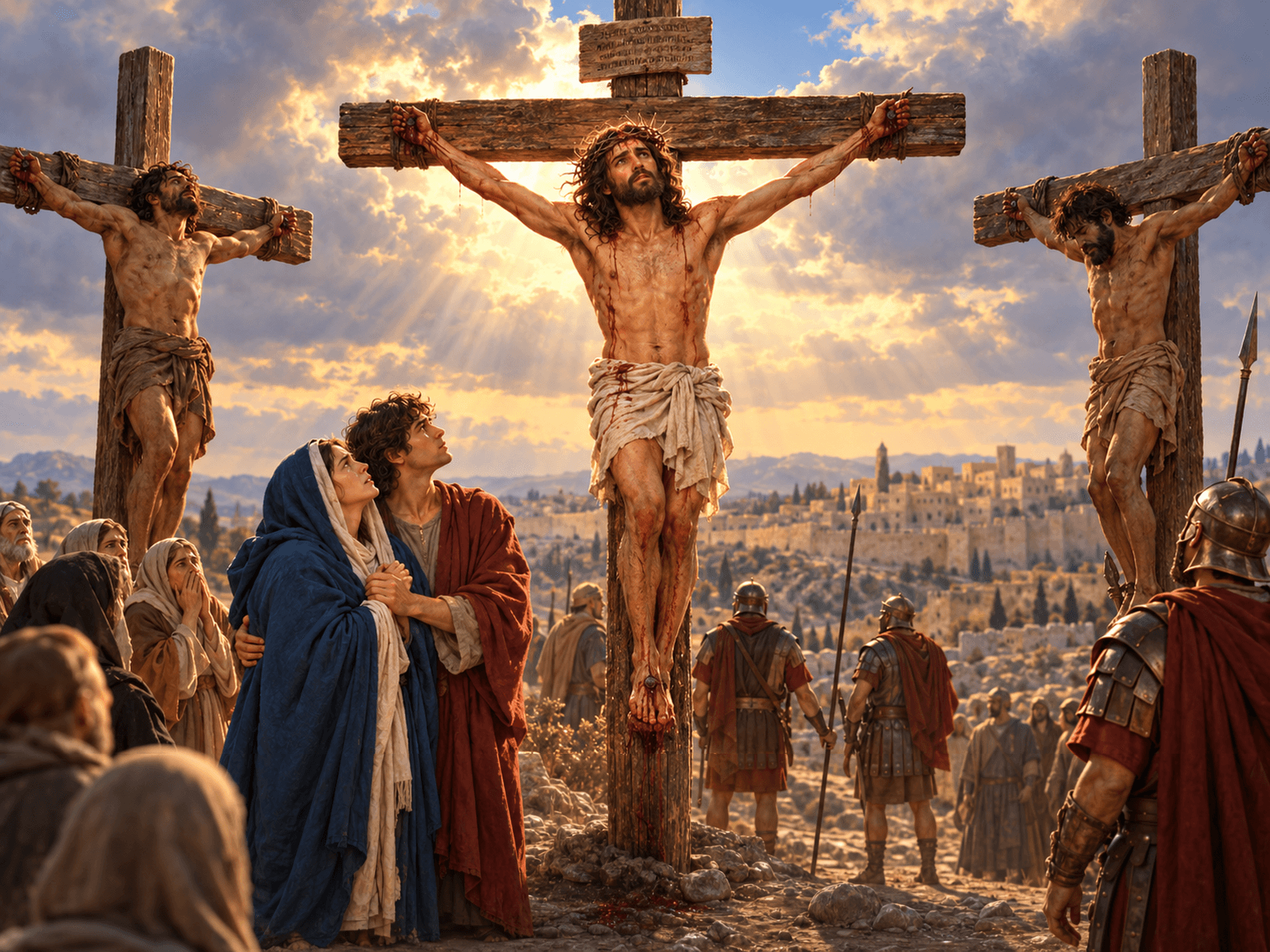 A painting of the crucifixion of Jesus