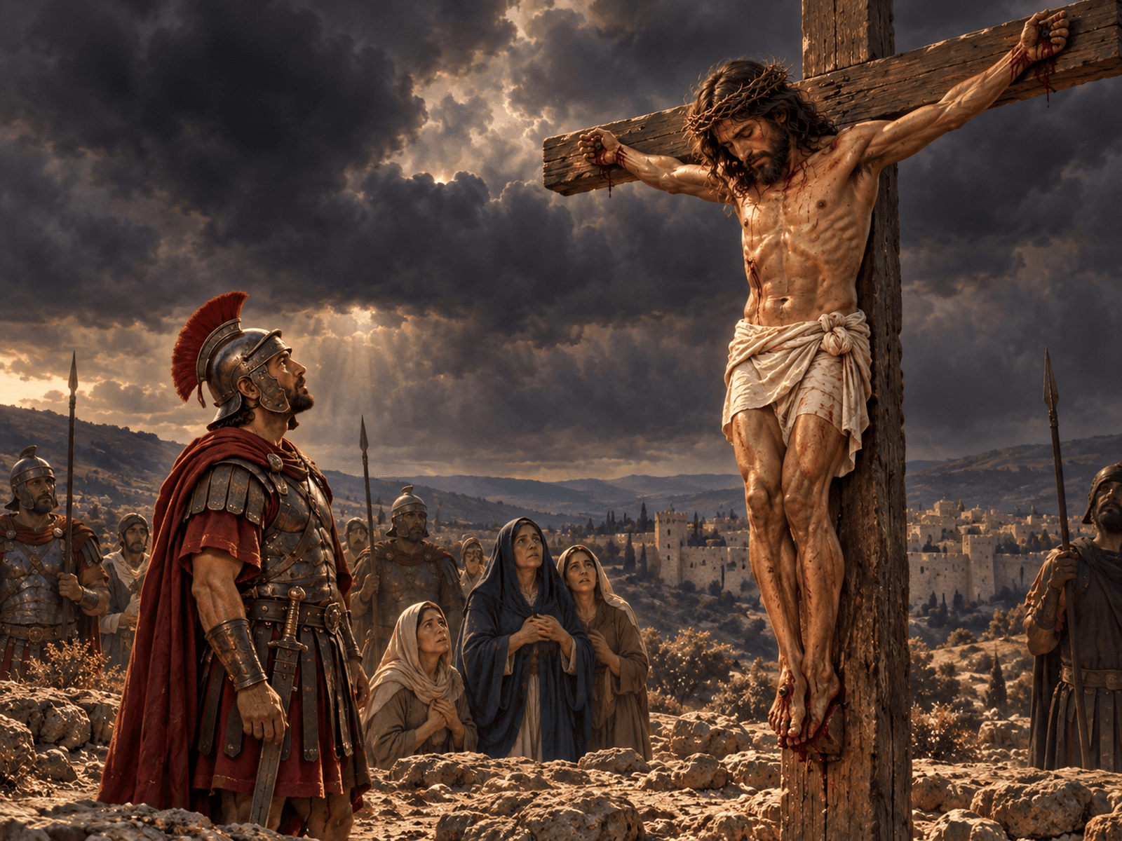A painting of the death of Jesus on the cross