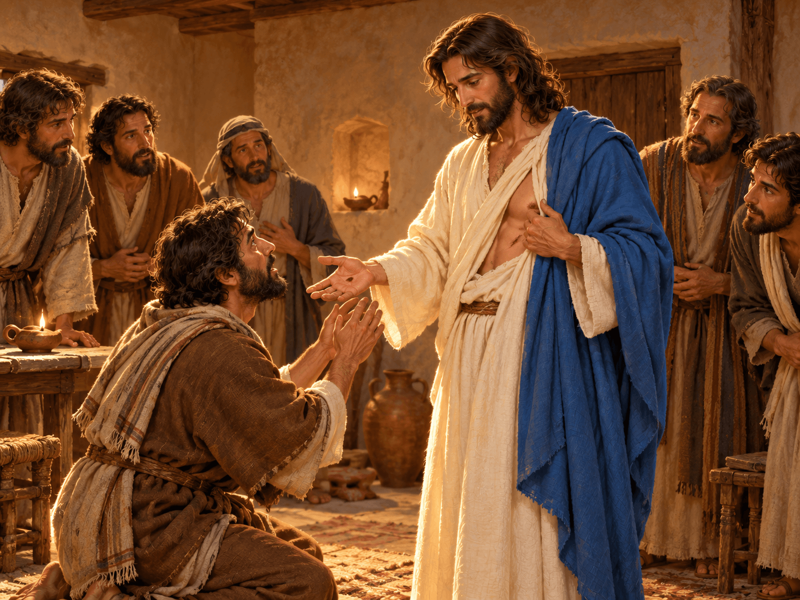 A painting of Thomas seeing the risen Jesus and believing