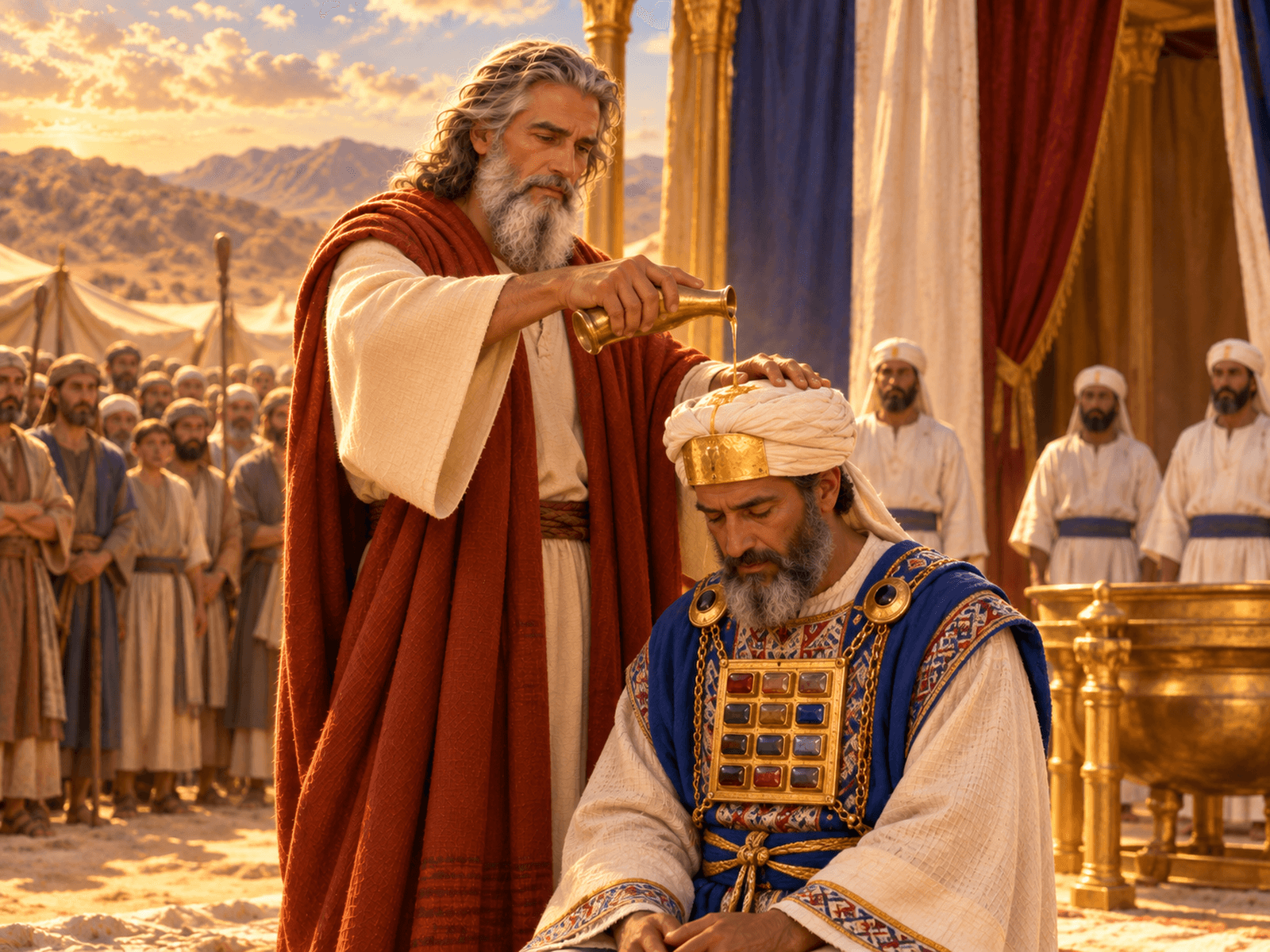A painting of Moses anointing Aaron as priest