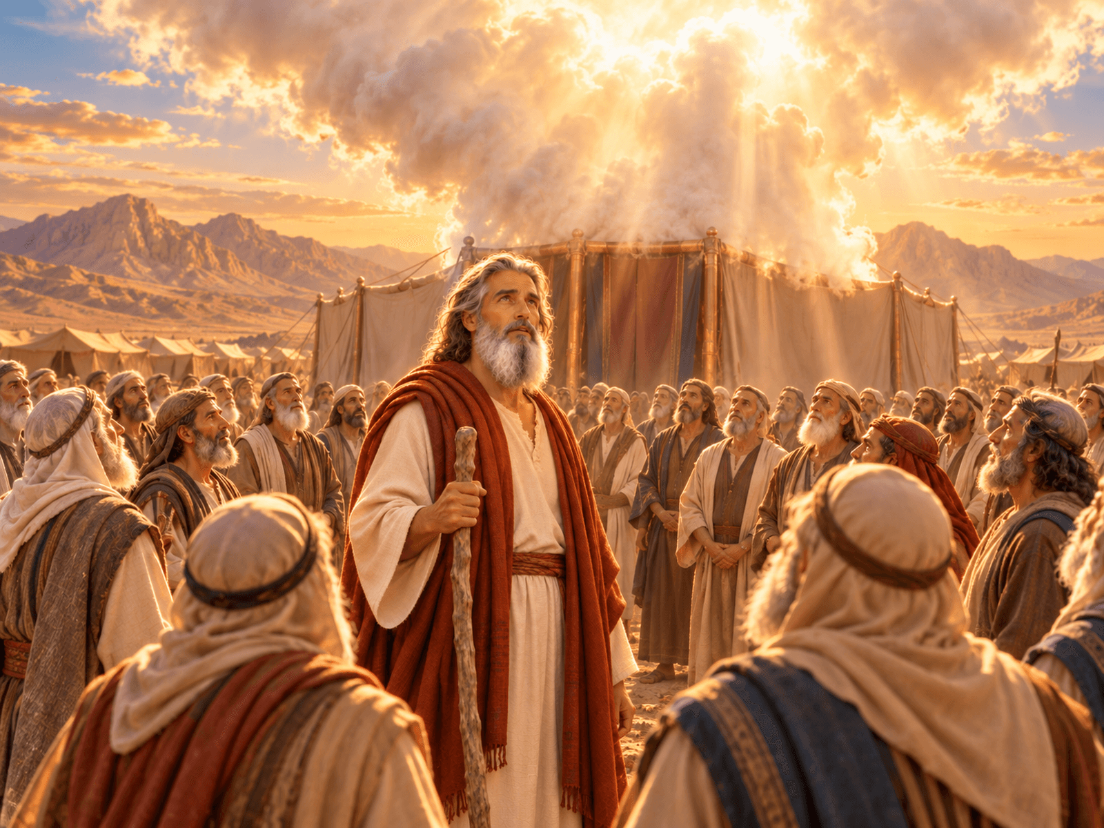 A painting of Moses crying out to God for Miriam
